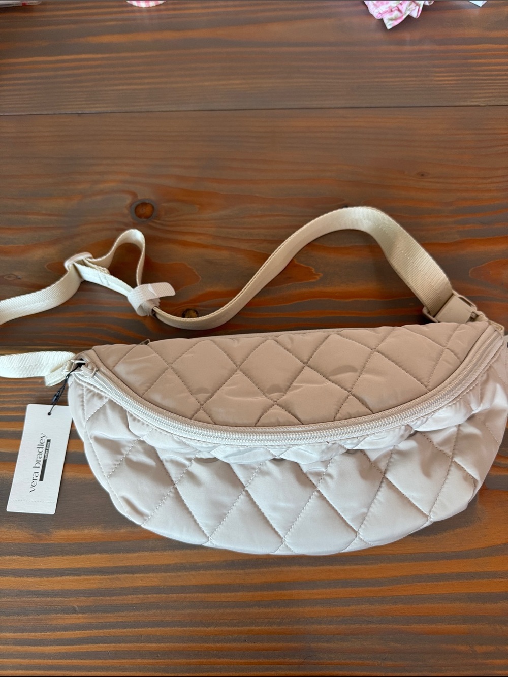 Vera Bradley Quilted Crescent Sling Cream Crossbody Belt Bag